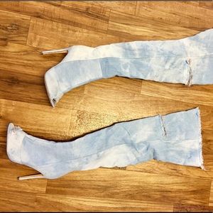 Light Blue Denim Thigh-high Boots